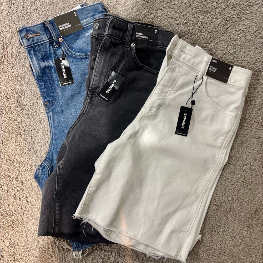 Express Women's Jean Shorts - Blue, Black, White